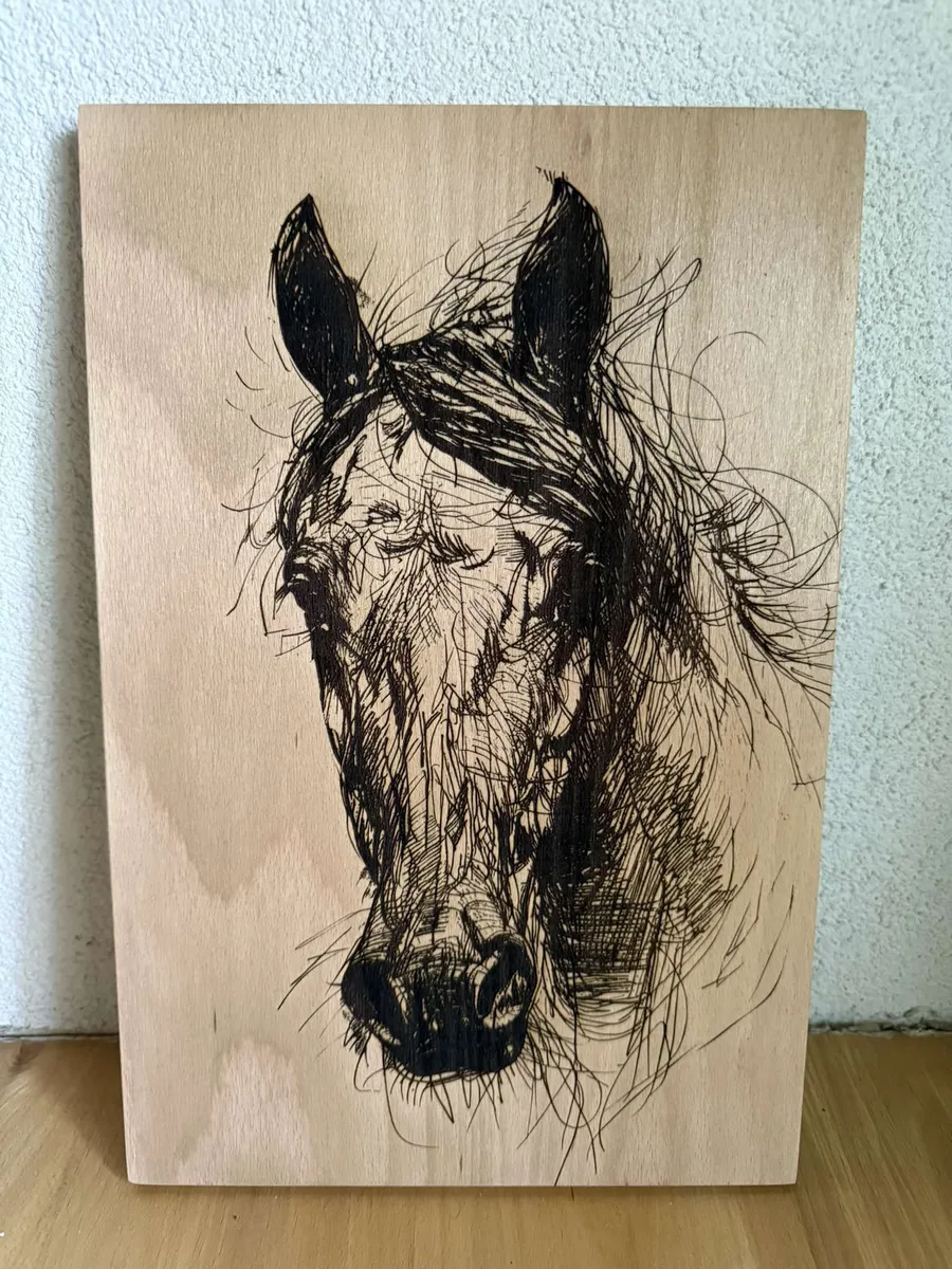 Divoký Kôň – pyrografické dielo vypálené do dreva