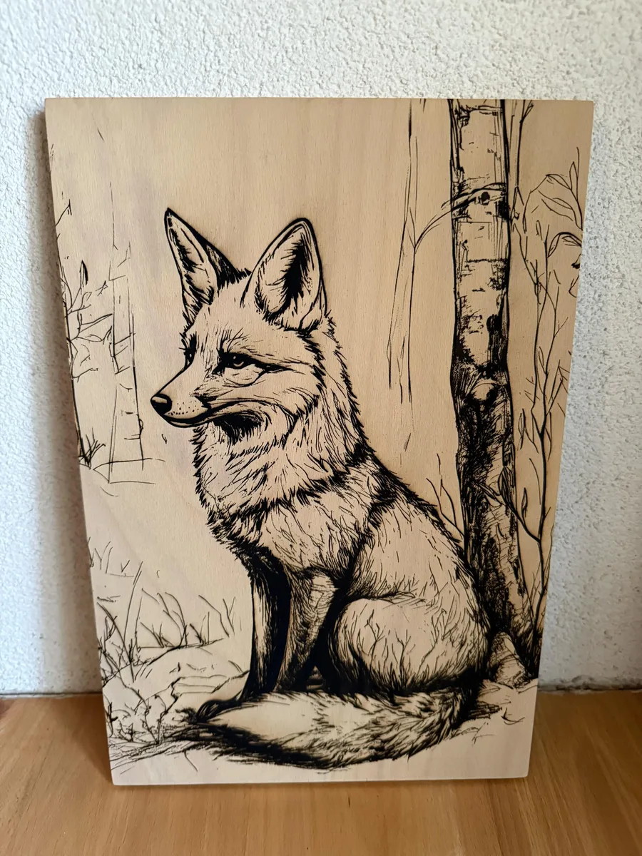 Líška v Lese – pyrografické dielo vypálené do dreva