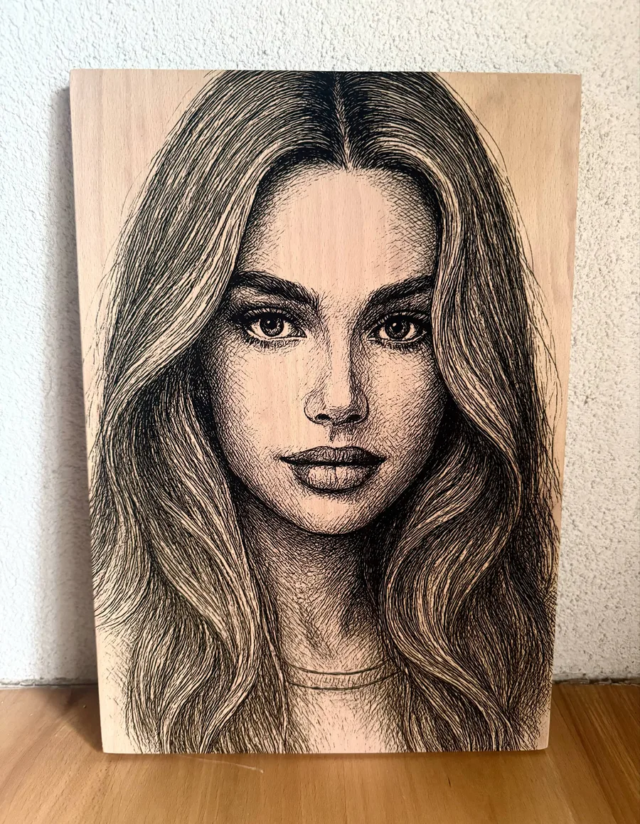 Ženský Portrét – pyrografické dielo vypálené do dreva
